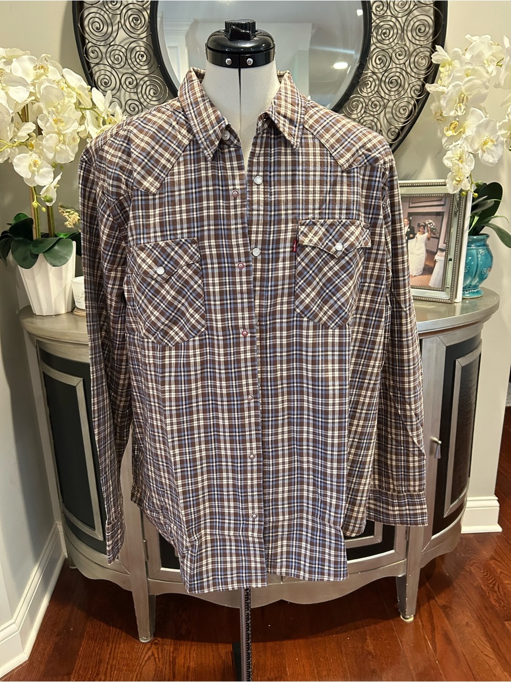 Levi's Brown and Cream Plaid snap Button-Down Shirt